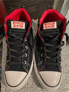 Converse Black Canvas High Tops with Red Lining